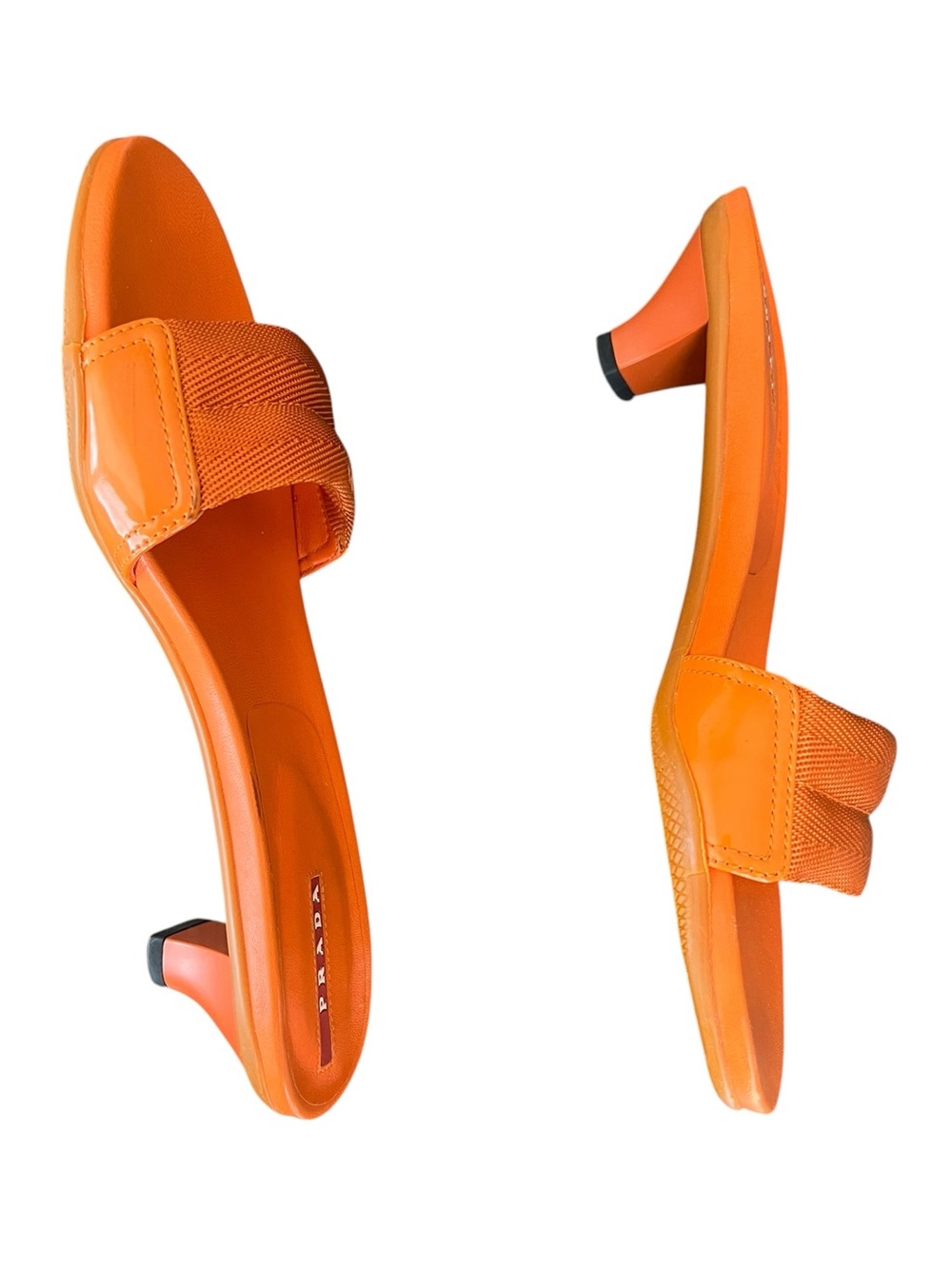 Prada Sport Vintage Women’s Nylon Logo Orange Kitten Heel Sandal Slides Heels 38 - Picture 9 of 13